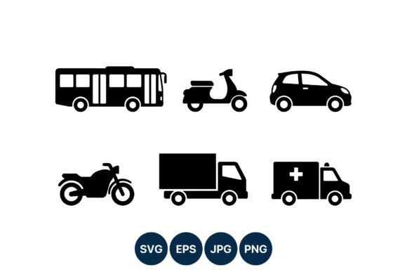 Black Vehicle Silhouette Icons Set