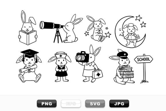 Cute Bunny Character Clipart Set