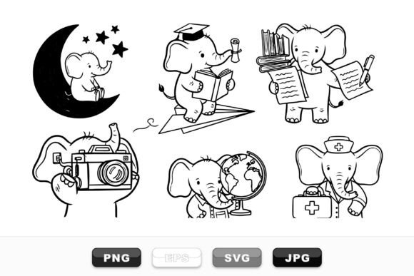 Cute Elephant Learning Clipart Set