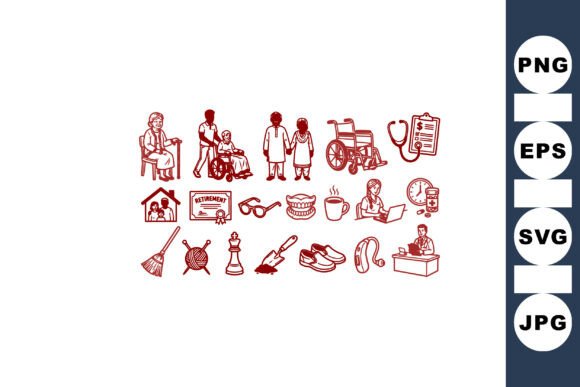 Elderly Care Hand Drawn Icons